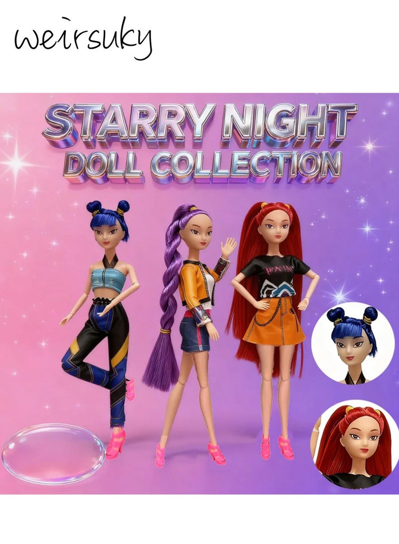 weirsuky K-Pop Demon Dolls, 29 cm Demon Hunters Merch Dolls with Doll Costume Accessories, K-Pop Anime Merch Doll with Movable Arms & Legs, Rumi/Mira/Zoey Doll for Collecting & as a Fan Gift (Set of 3) - Image 4